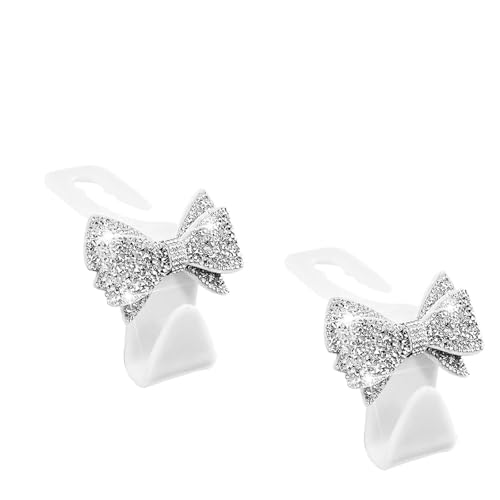 2 PCS Bling Car Headrest Hooks, Cute Crystal Rhinestone Bow Purse Hook, Seat Back Hanger Storage for Purses Bags Grocery, Universal Car Decorations for SUV Truck (White) - color: White