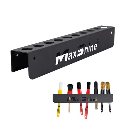Maxshine Universal Detailing Brush Holder | Wall-Mount Organizer Holds Up to 10 Brushes | Rust-Resistant Iron Construction, Easy Installation for Garage, Car Care, Mobile & Home Use