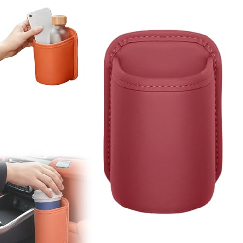 Universal Leather Car Door Cup Holder Trash Can, Leakproof Car Trash Bin,Multifunctional Back Seat Car Organizer for Hold Phones, Snacks, Drinks (Red) - color: Red