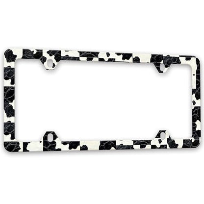 Black and White Cow Print License Plate Frame Spots Texture License Plate Holders Funny Auto Accessory Bracket Stainless Steel License Plate Frames with Screws for Women Men 6x12 Inch 4 Holes - color: Black And White Cow Print