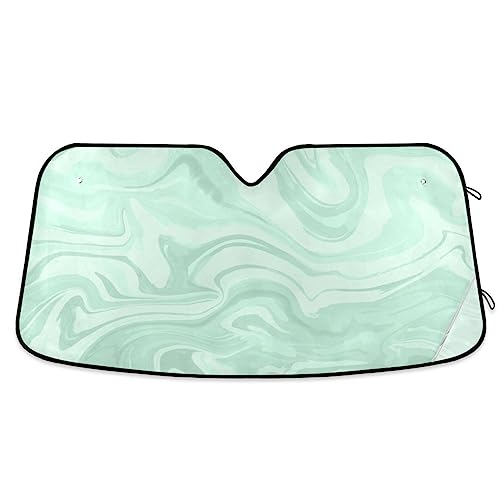 Burbuja Front Windshield Sun Shade, Abstract Marble Mint Green Foldable Car Sun Visor Block UC Rays and Heat, Keep Your Vehicle Cool for SUV Trucks, 57x31.5 in - color: Mint Green Marble, size: Large - 57" x 31.5"