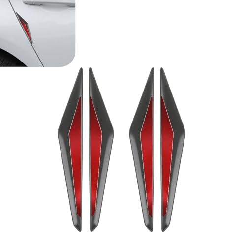4 PCS Car Door Anti-Collision Strip, 3D Anti-Scratch Car Door Edge Guards Decoration Stickers, Bumper Rear View Mirror Protection Trim, Universal for Cars Trucks SUVs (Black & Red) - color: Black Red