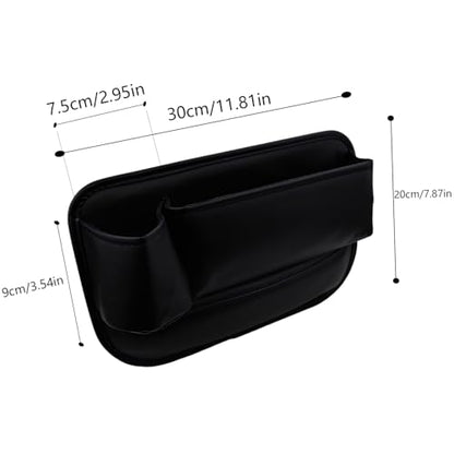 2 Pack Car Seat Gap Filler Organizer with Cup Holders,Premium Leather Storage for Phones, Keys, Wallets, and Drinks, Universal Fit for Front Seat