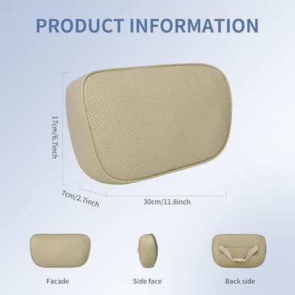 Car Neck Pillow for Headrest, 2 Pack PU Leather Car Headrest Pillow for Neck Support, Super Soft Ergonomic Du-Pont Bio Cotton Travel Pillow with Adjustable Strap (Beige, Shaped Style) - color: Beige1