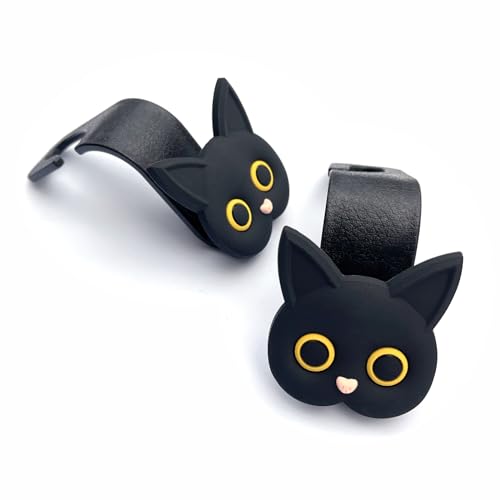 Car Seat Headrest Hooks,2 Pack Black Cute Cartoon Cat Hook 360° Rotation Heavy Duty Car Purse Hook Hanger for Bags, Coats, Umbrellas, Groceries, Universal Vehicle Fit - color: Black