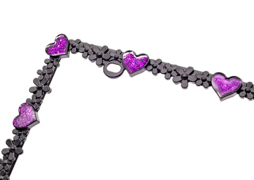 Creathome 3D Shining Daisy Heart License Plate Frame from Pure Zinc Alloy Metal Perfect Plate Holder, Matt Black with Purple Glitter, Luminously Heart - color: Matt Black with Purple Glitter, Luminously Heart