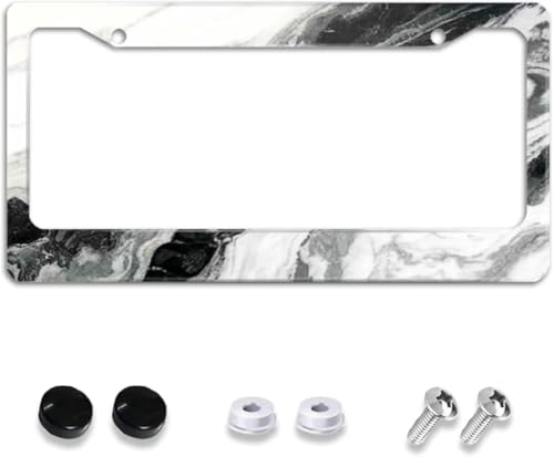 Black and White Marble License Plate Frame Car Cover Tag Holder, Car Accessories Decoration Frame Aluminum with 2 Holes and Screws Decorative Frames 12X6 Inch US Vehicle Standard Decor for Women Men - color: Single White Marble