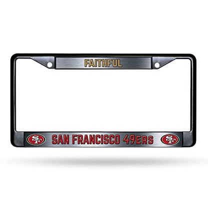 NFL San Francisco 49ers Faithful Black Chrome License Plate Frame - 2-Screw Mount - color: 49ers