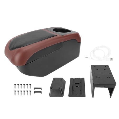 Car Armrest Box with 6 USB Charging Ports - Double Layer Console for SUV, Truck, and Car (Brown) - color: Brown