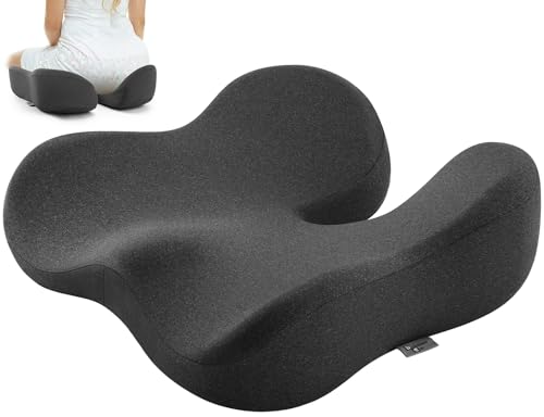 Seat Cushion for Tailbone & Sciatica Pain Relief – Certified & Ergonomist-Designed – Tapered Front Edge Reduces Thigh Pressure – Wide Memory Foam for Office Chair, Car, Wheelchair (Gray) - color: Gray