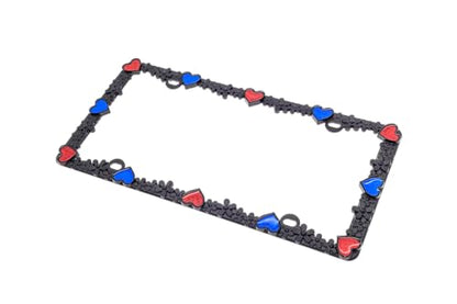 Creathome 3D Daisy Heart License Plate Frame from Pure Zinc Alloy Metal Perfect Plate Holder, Matt Black Daisy with Red and Blue Reflective Heart - color: Matt Black with Blue and Red Reflective Heart