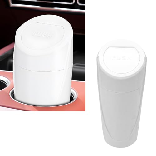 Car Trash Can with Lid, Portable Leakproof Auto Cup Holder Door Garbage Container, Multipurpose Waterproof Mini Cup Holder Trash Can Interior Organizer for Car Home Office (White) - color: White