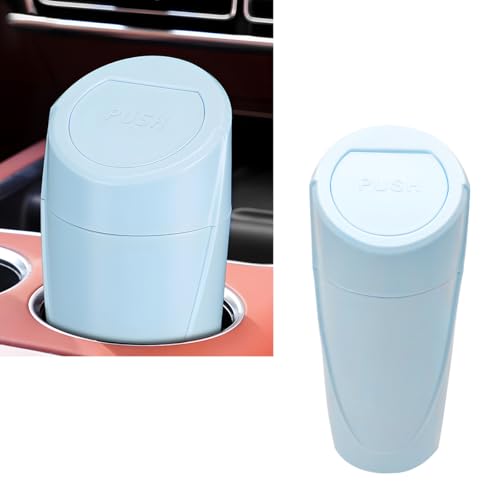 Car Trash Can with Lid, Portable Leakproof Auto Cup Holder Door Garbage Container, Multipurpose Waterproof Mini Cup Holder Trash Can Interior Organizer for Car Home Office (Light Blue) - color: Light Blue