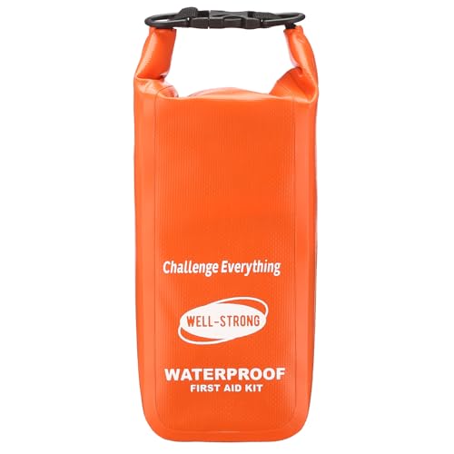 Boat First Aid Kit Waterproof, WELL-STRONG Marine Emergency Kit with Roll Top Dry Bag for Boating Fishing Kayaking – Water-Resistant Contents for Camping & Beach（Orange） - color: Ws011-orange