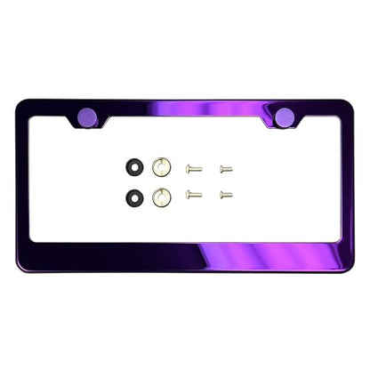 T304 Stainless Steel License Plate Frame 8K Mirror Polish Finish, Rust-Resistant, Slim Design, Universal Fit, Includes Screw Caps, Washers & Stainless Steel Screws (Purple Chrome) - color: Purple Chrome