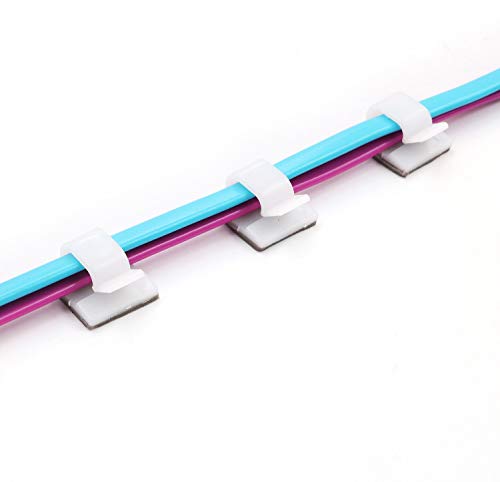 Mini Cable Clips 3M Adhesive, Multipurpose Cord and Wire Organizer for Cable Management 1/2" x 1/2" - 100 Pack Bundled with 10 Bonus Reusable Cable Ties (White) - color: White, size: 1/2" x 1/2"
