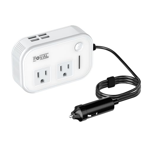 200W Car Power Inverter, FOVAL 12V DC to 110V AC Car Inverte with 4 USB Ports Car Outlet Adapter, Power Inverter for Vehicles, Car Plug Adapter Outlet for Laptop Computer Charger (White) - color: White