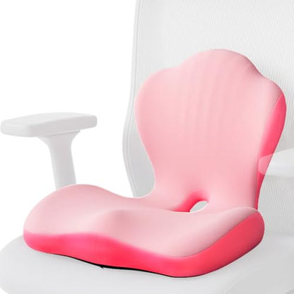 Office Chair Cushion with Back Support, Ergonomic Seat Cushion High Density Memory Foam with U-Shaped Raised Sides, Breathable Coccyx Relief for Better Posture, Office Chair, Car, Home (Pink) - color: Pink