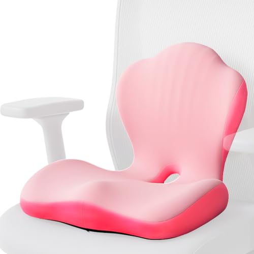 Office Chair Cushion with Back Support, Ergonomic Seat Cushion High Density Memory Foam with U-Shaped Raised Sides, Breathable Coccyx Relief for Better Posture, Office Chair, Car, Home (Pink) - color: Pink