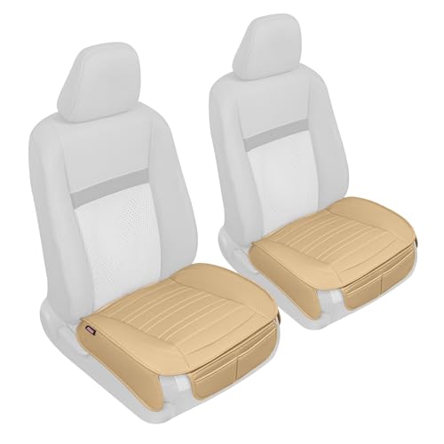 Motor Trend Seat Covers for Cars Trucks SUV, Faux Leather Beige Padded Seat Covers with Storage Pockets, Premium Interior Car Seat Cover, 2 x Front Seat Covers - color: Tan Beige Front Seats
