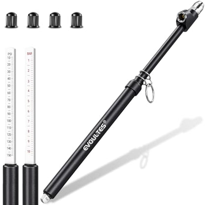 EVOULTES Heavy Duty Tire Pressure Gauge, Straight-On Dual Head Air Pressure Gauge Range 10-150 PSI, Air Gauge & 4 Valve Caps, Semi Truck Tire Gauge for Truck, RV, Car