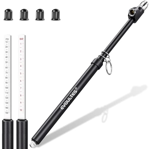EVOULTES Heavy Duty Tire Pressure Gauge, Straight-On Dual Head Air Pressure Gauge Range 10-150 PSI, Air Gauge & 4 Valve Caps, Semi Truck Tire Gauge for Truck, RV, Car