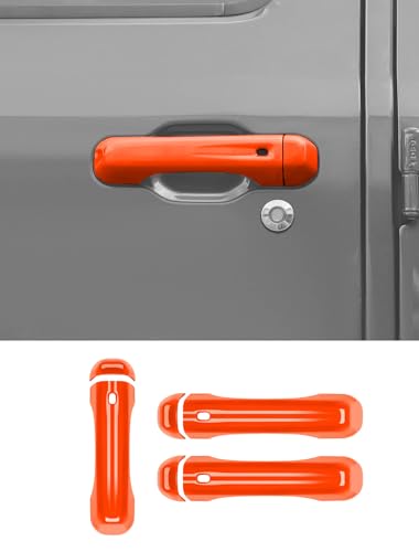 Savadicar 3-Piece Orange Door Handle Cover Trim Set for Jeep Wrangler JL JLU 4xe & Gladiator JT 2018-Present – Exterior Handle Cap Accent Accessories - color: Orange, size: Front & Tailgate, style: Solid