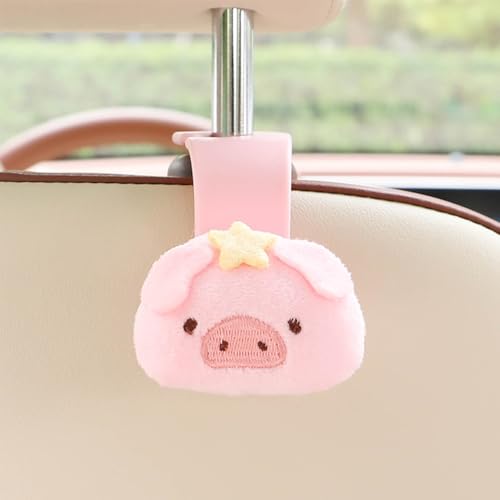 New Universal Car Seat Headrest Hook,Cute Flower Bear Auto Seat Hook Hangers Storage Organizer Interior Accessories for Woman Umbrellas Grocery Bags Handbag 2 Pack（Pink Pig） - color: Pink pig