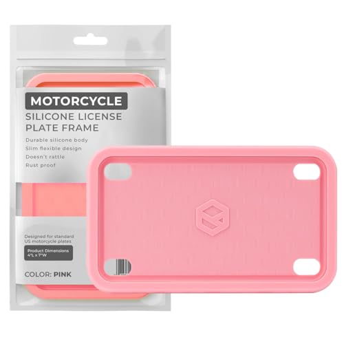 Rightcar Solutions Motorcycle License Plate Frame Premium Silicone, Rust-Proof, Rattle-Proof, Weather-Proof Plate Holder, Street Legal, Custom Bike Tag Frame - Pink - color: Pink