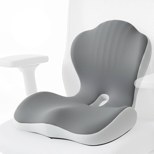 Office Chair Cushion with Back Support, Ergonomic Seat Cushion High Density Memory Foam with U-Shaped Raised Sides, Breathable Coccyx Relief for Better Posture, Office Chair, Car, Home (Gray) - color: Gray