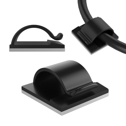 LinkDocs 30 Pieces Adhesive Cable Clips Wire Clips Cable Wire Management Wire Cable Holder Clamps Cable Tie Holder for Car, Office and Home - color: Black