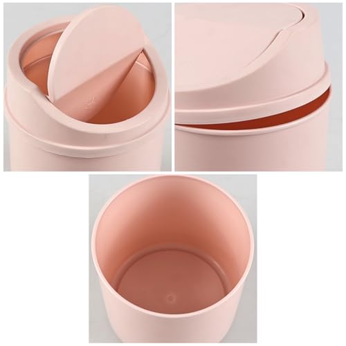 2 L Plastic Mini Desktop Trash Can, Swing-Top Tiny Waste Bin, Pink - color: pink