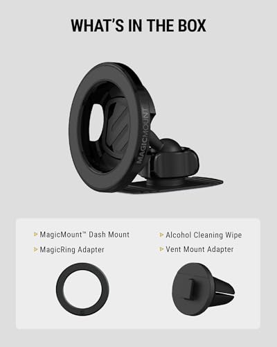 Scosche MagSafe Car Mount, Magnetic Phone Holder for Car Dashboard & Vent with 360° Rotation, 2-in-1 Cell Phone Mount for iPhone 17/16/15/14/13 & More w/MagicRing Adapter, Compatible with PopSockets - size: 1 Pack, style: Dash / Vent