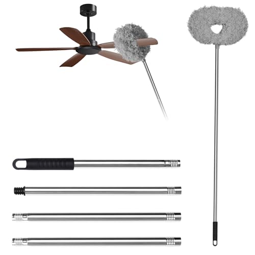 Storystore Ceiling Fan Cleaner Duster - Adjustable Duster with Extension Pole,Dusters for Cleaning Fan Blade, Walls and Cobweb (Grey) - color: Round-grey, size: 4.2FT