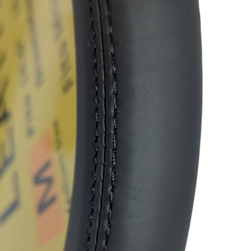 Steering Wheel Cover, Black, Real Genuine Leather, 15 inch, for Men and Women, Universal, Stretch On, Heat Resistant, Stays Cool, Non-Slip, HANWOLF - color: Black, size: Medium (14.5 to 15.375 inch diameter)
