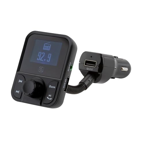 Scosche SBTFM1-XCES0 Bluetooth 5.0 FM Transmitter w/ Dual USB Charger Ports, LCD Screen, Adjustable Neck & Aux Port, Wireless Radio Bluetooth Adapter, Hands-Free Car Kit for Phone Calls & Music Player - color: Black, size: Dual Port, style: 30W (2 USB-A)