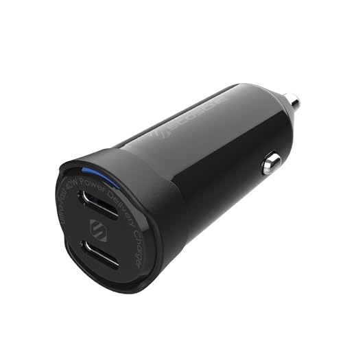 Scosche CPDCC40M PowerVolt 40W Certified Dual Port USB-C Car Charger, Flush Cigarette Lighter Adapter, Fast Charging Car Plug for 12V Power Outlet Compatible with iPhone, Galaxy and All USB-C Devices - size: Dual Port, style: 40W