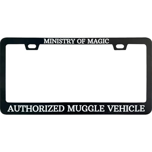 Ministry of Magic Authorized Muggle Vehicle License Plate Frame, 12 X 6 Inch Black Stainless Steel Car Accessories for Women/Men, with 2 Holes & Screws - color: Ministry of Magic Authorized Muggle Vehicle