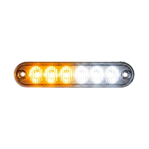 Strobes N More E6 Slim 6-LED Ultra-Thin Strobe Warning Light - 21 Flash Patterns, Synchronizable, Waterproof Primary Warning Lighthead - Amber/White - color: Amber/White