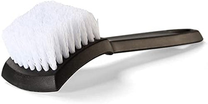 8.5” Nylon Tire Brush, Stiff Bristle Wheel Cleaning Tool, Car Floormat Scrub Brushes, Long Handled Detail Brush for Auto Detailing, Heavy Duty Nifty Interior Carpet (White)