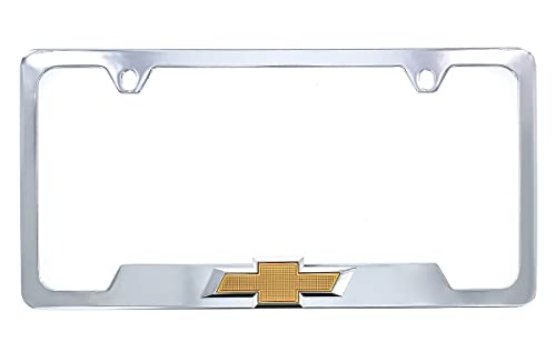 Chevy Metal License Plate Frame Tag Holder with 3D Bowtie Emblem - Chrome Plated - color: CHROME B