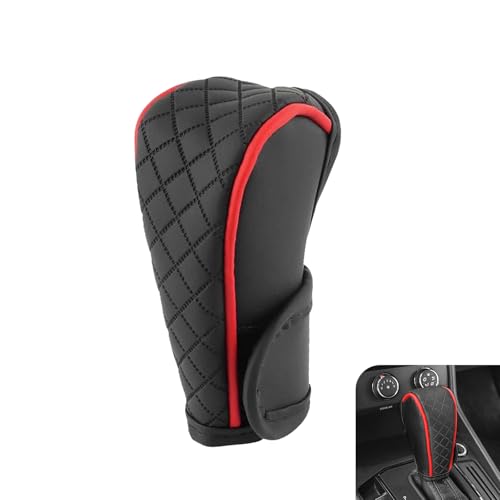 Car Gear Shift Cover, Leather Shifter Cover, Gear Shift Knob Cover for Shift Lever Protection, Universal Car Gear Shift Cover, Car Decoration Accessories (Black-Red) - color: Red