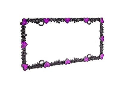 Creathome 3D Shining Daisy Heart License Plate Frame from Pure Zinc Alloy Metal Perfect Plate Holder, Matt Black with Purple Glitter, Luminously Heart - color: Matt Black with Purple Glitter, Luminously Heart
