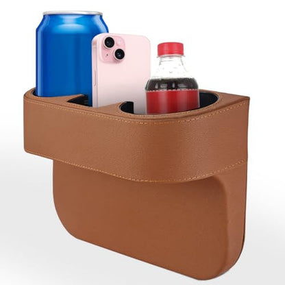 Car Cup Holder, Auto Front Seat Organizer, Multifunctional Cup Drink Holders with PU Leather Cover, Gap Filler Storage Box Coin Bucket Console Side Pocket Cell Mobile Phone Holder (Brown) - color: Brown
