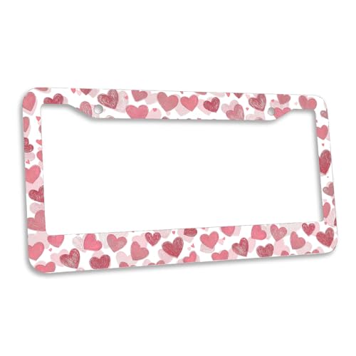 Valentine License Plate Frame Pink Romantic Hearts Sweet Love Personalise Stainless Steel Funny Design Compatible with Standard License Plate Holder for USA and Canada 6.3 x 12.2 in - color: Valentine, size: 6.3 X 12.2 In-1PC