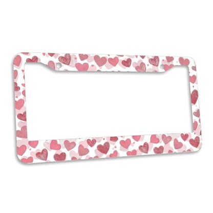 Valentine License Plate Frame Pink Romantic Hearts Sweet Love Personalise Stainless Steel Funny Design Compatible with Standard License Plate Holder for USA and Canada 6.3 x 12.2 in - color: Valentine, size: 6.3 X 12.2 In-1PC