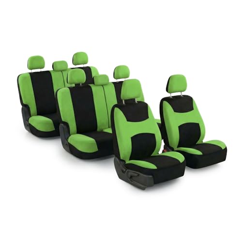 FH Group Universal Automotive Seat Covers 8 Seater Set | Light & Breezy Flat Cloth Washable Car Seat Cover for SUV, Sedan, Truck | Airbag Compatible Interior Upgrade - Green/Black - color: Green, size: 8-Seater Set