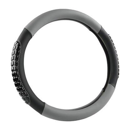 West Llama Nappa Leather Car Steering Wheel Cover Gel Massage,Cool in Summer,Universal 15 inch(Gray+Black-Standard Size) - color: F-Gray+Black, size: Standard size (14 ½''-15'')