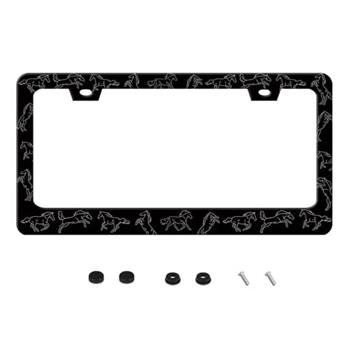Horse License Plate Frame Funny Stainless Steel Animal Jumping Action License Plate Frames Auto Parts Decoration with Screws License Plate Holder for Men Women 12x6 Inch - color: Horse, size: one size