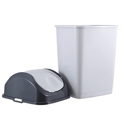 Superio Kitchen Trash Can with Swing Top Lid 9 Gallon Slim Waste Bin 37 Qt Sturdy Plastic Garbage Can Medium Recycling Bin for Office, Bathroom, Under Counter, Dorm, Bedroom (Smoke White/Grey, 2) - size: 9 Gallon, style: 2 Pack